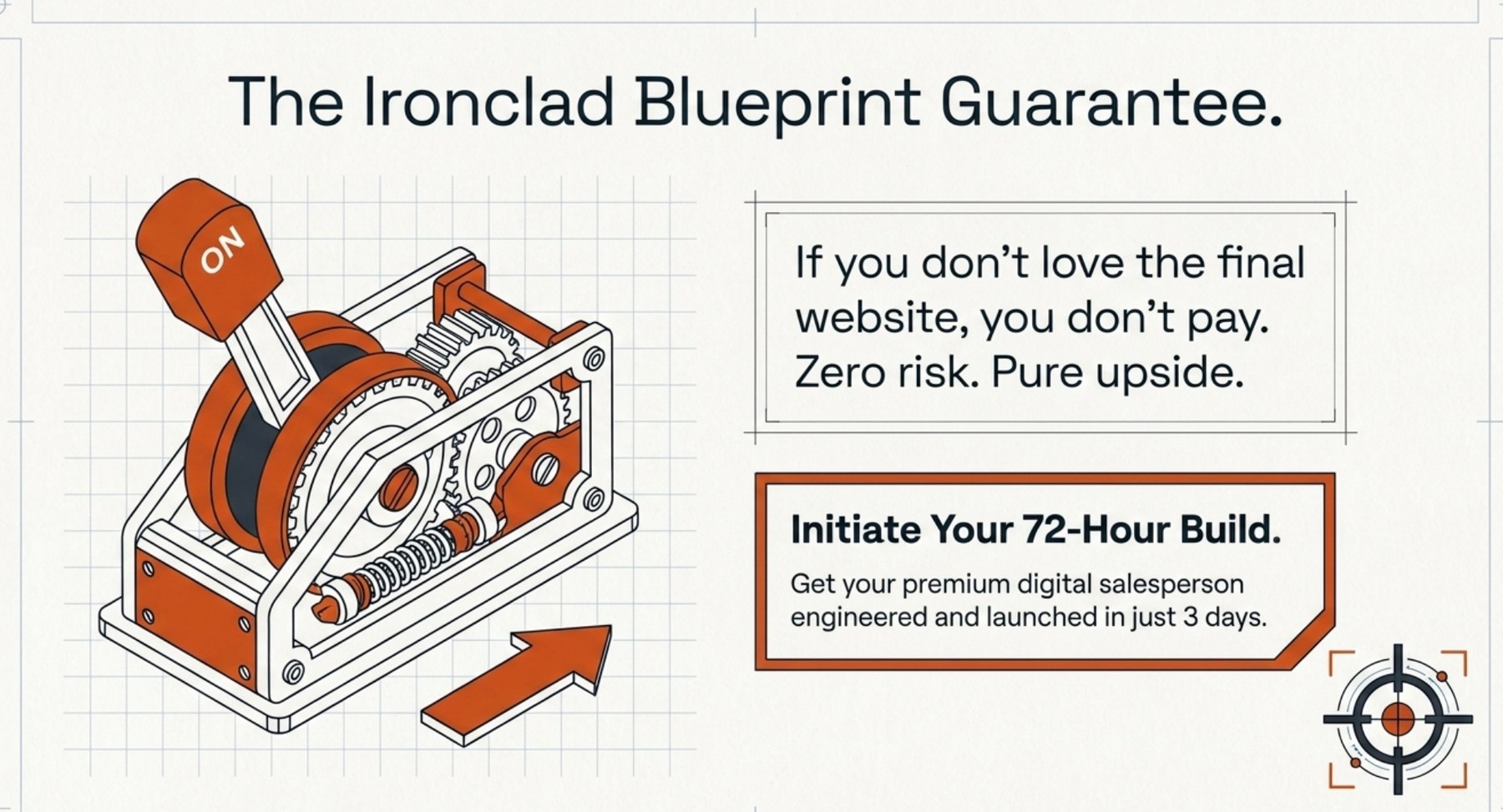 Ironclad Blueprint Guarantee with machine lever illustration.
